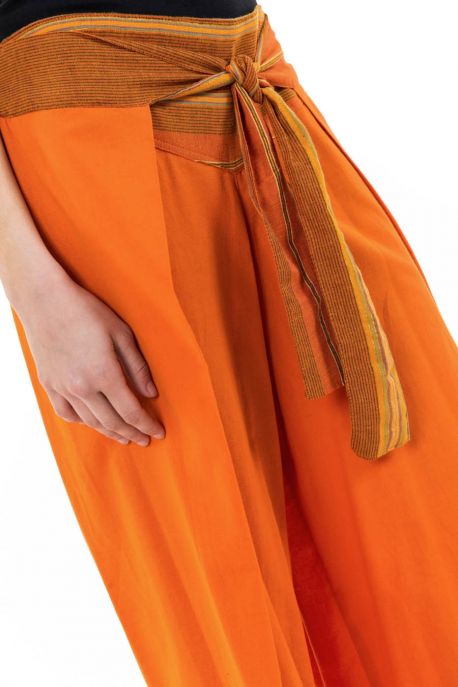 Pantalon ethnique leger ceinture sari brillant orange Orih