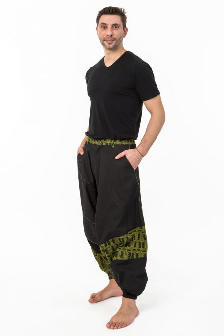 Sarouel homme ethnique noir kaki Nehuda