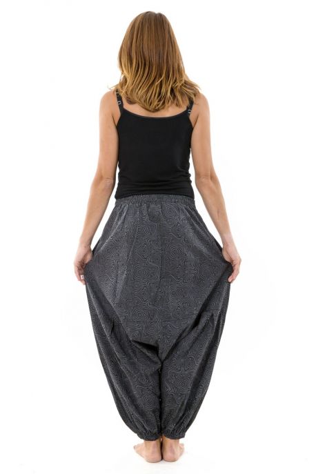 Sarouel femme hiver gris souris imprime psychedelic noir personnalisable