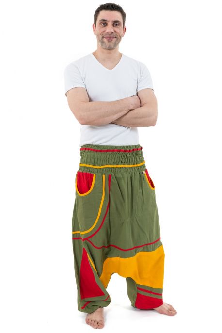 Sarouel elastique grande taille reggae babacool vert jaune rouge