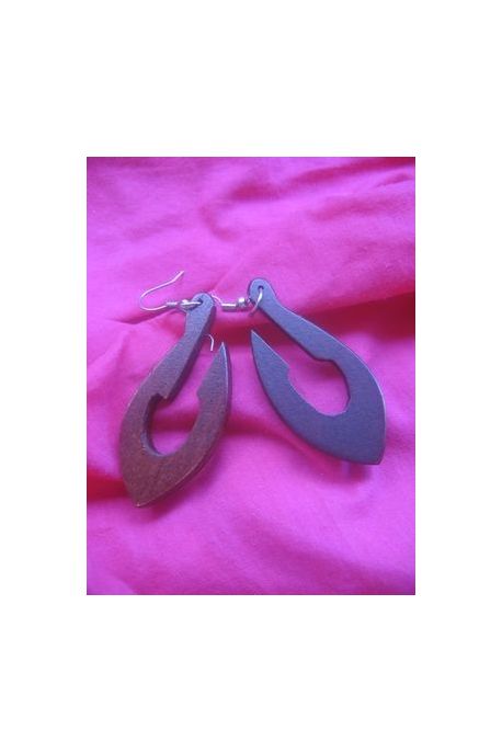 BO141 boucles d oreilles bois hamecon bois triple rond