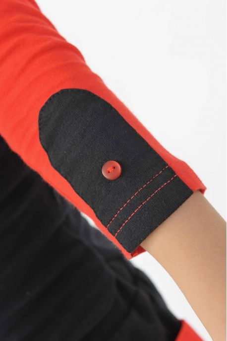 T-shirt enfant coton bio manches longues Noir et rouge
