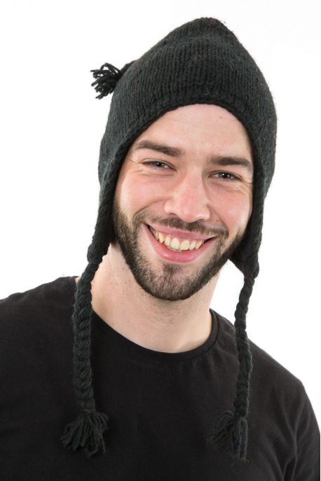 Bonnet laine douce du Nepal double polaire Noir