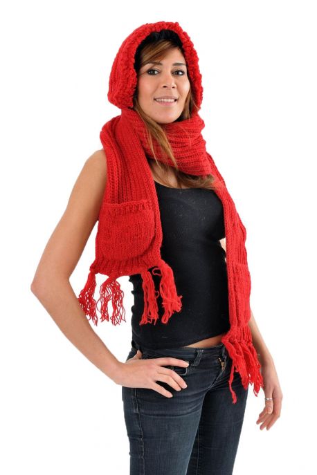 Capuche Echarpe moufle pure laine douce Le 3 en 1 
