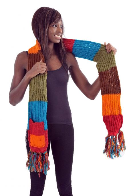 Echarpe poches moufles pure laine multicolore