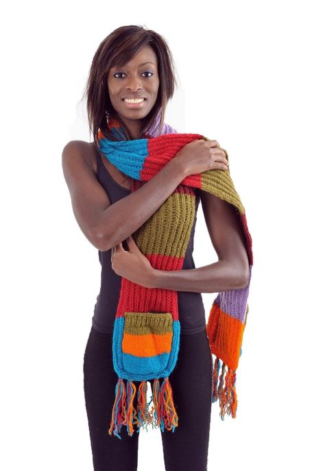 Echarpe poches moufles pure laine multicolore