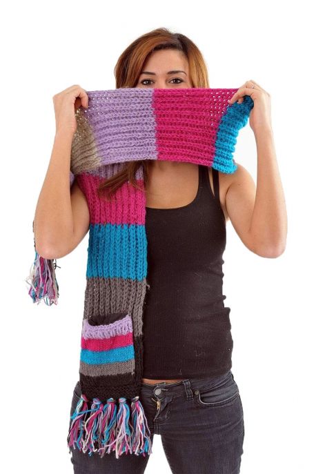 Echarpe poches moufles pure laine multicolore