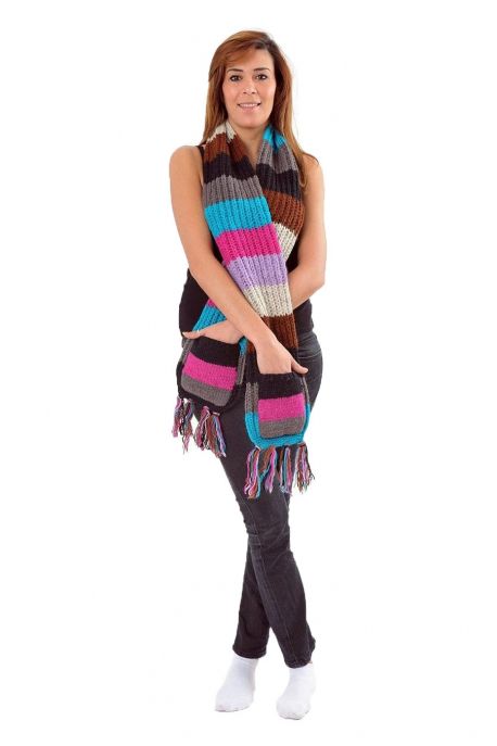 Echarpe poches moufles pure laine multicolore