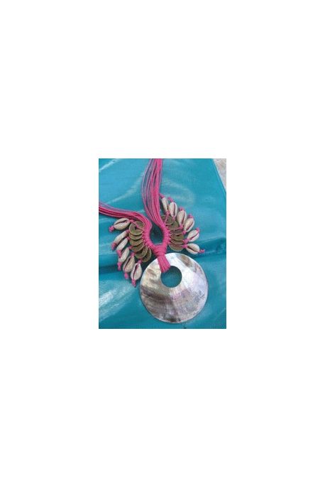 CO604 collier nacre grains de cafe fils de coton