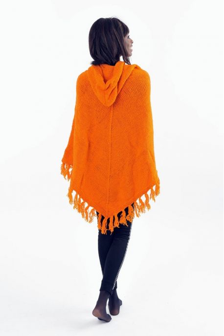 Pancho pure laine douce du Nepal orange