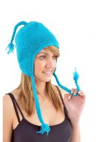 Bonnet bleu turquoise pure laine et polaire douce du Nepal